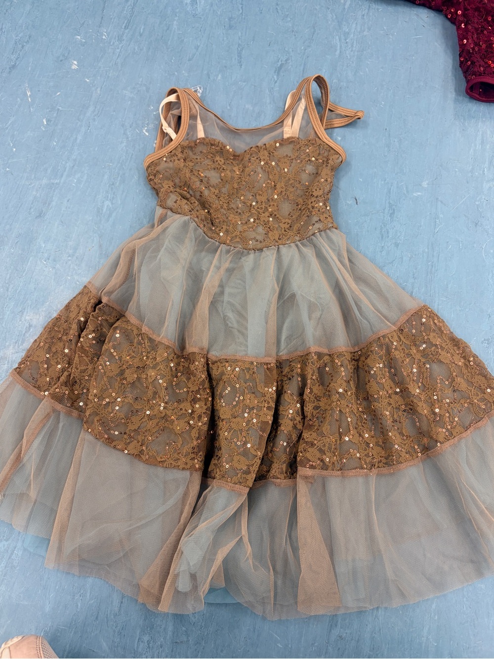 Brown Sequin Lace Tulle Kids Costume Dress